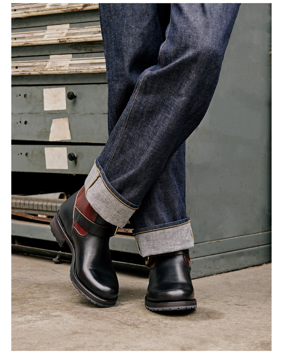 Men's Engineer Boots - Local Cowhide Black+Burgundy