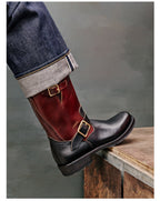 Men's Engineer Boots - Local Cowhide Black+Burgundy