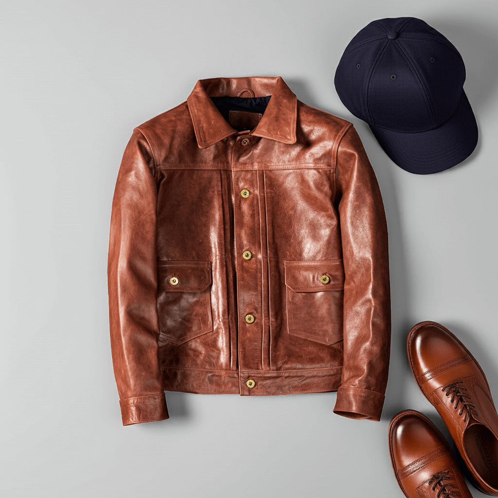 Men's Leather Jacket - Red Brown