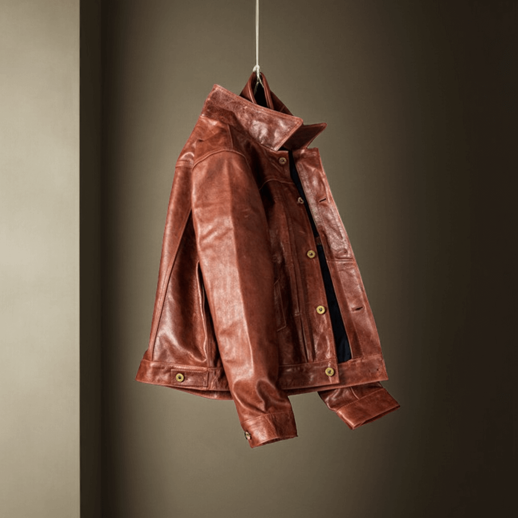 Men's Leather Jacket - Red Brown