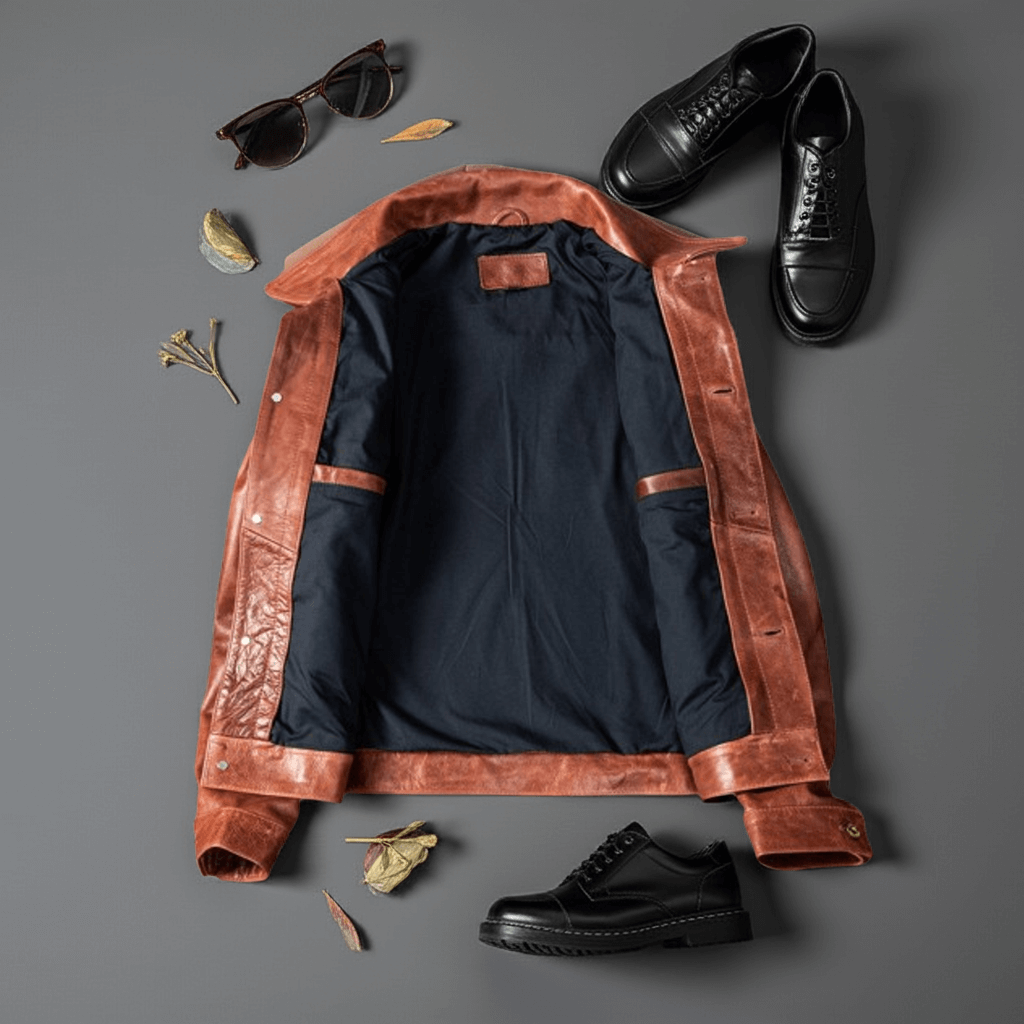 Men's Leather Jacket - Red Brown