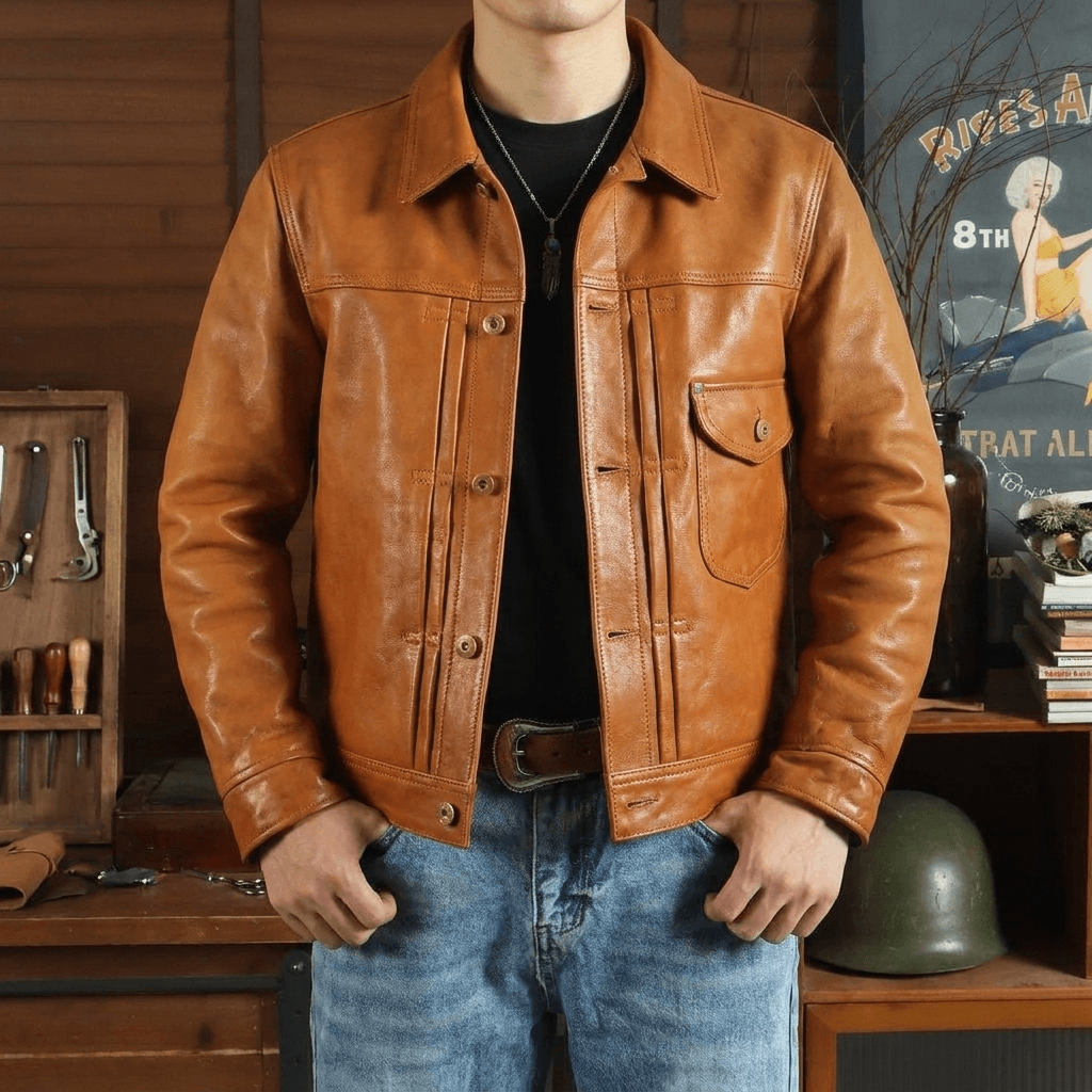 Men's Leather Jacket - Tan