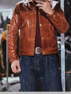 Men's Leather Jacket - Sunset Yellow
