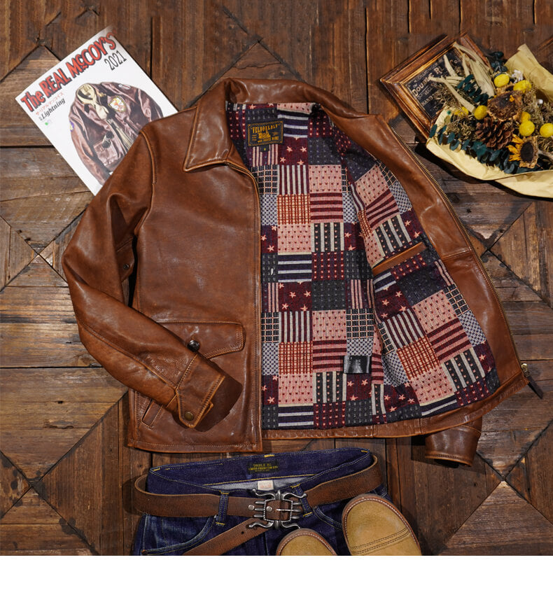 Men's Leather Jacket - Brown Horsehide