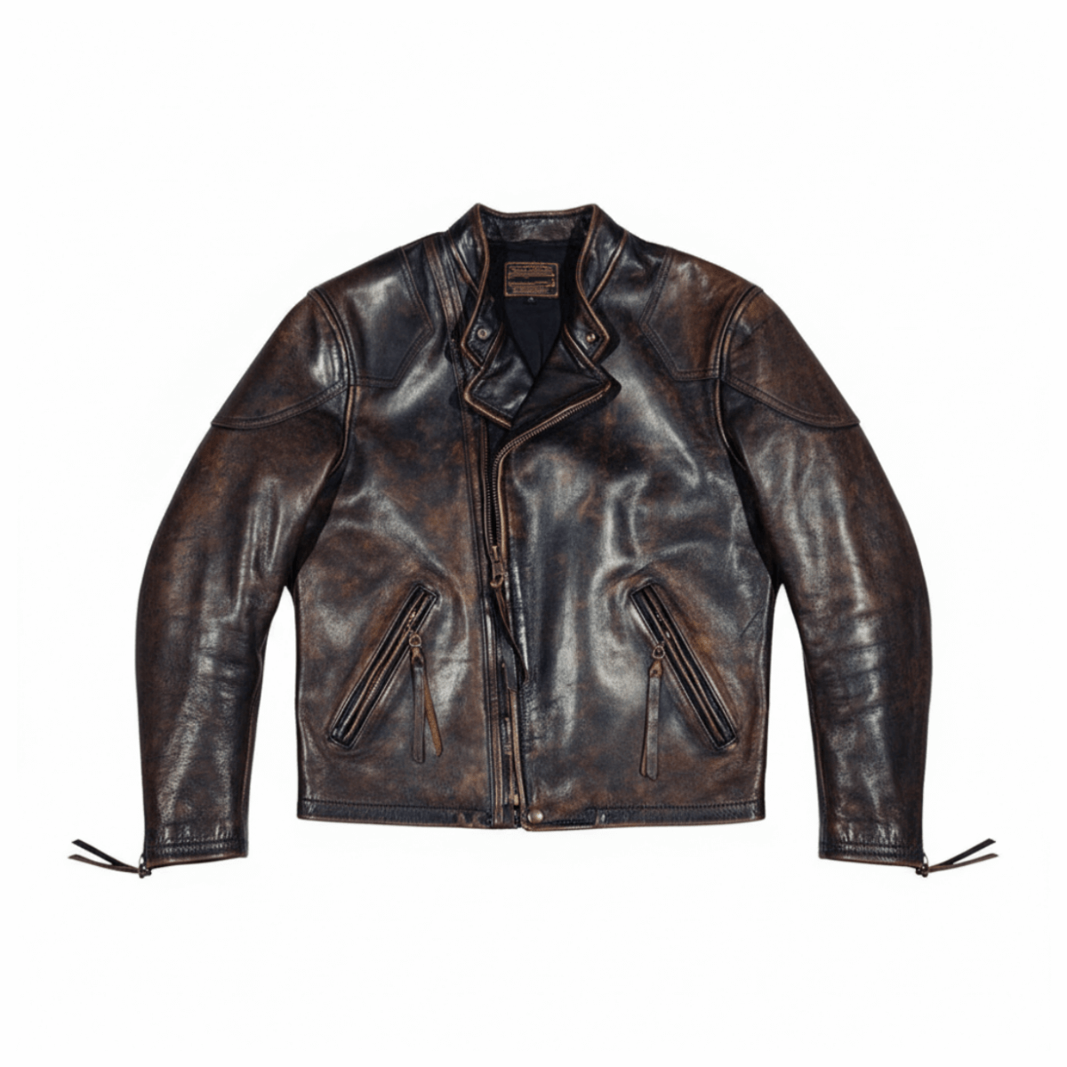 Men's Distressed Biker Leather Jacket - S