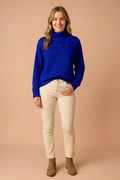 Women's Wendy Patterned Sweater with Stand-Up Collar - Dark Blue