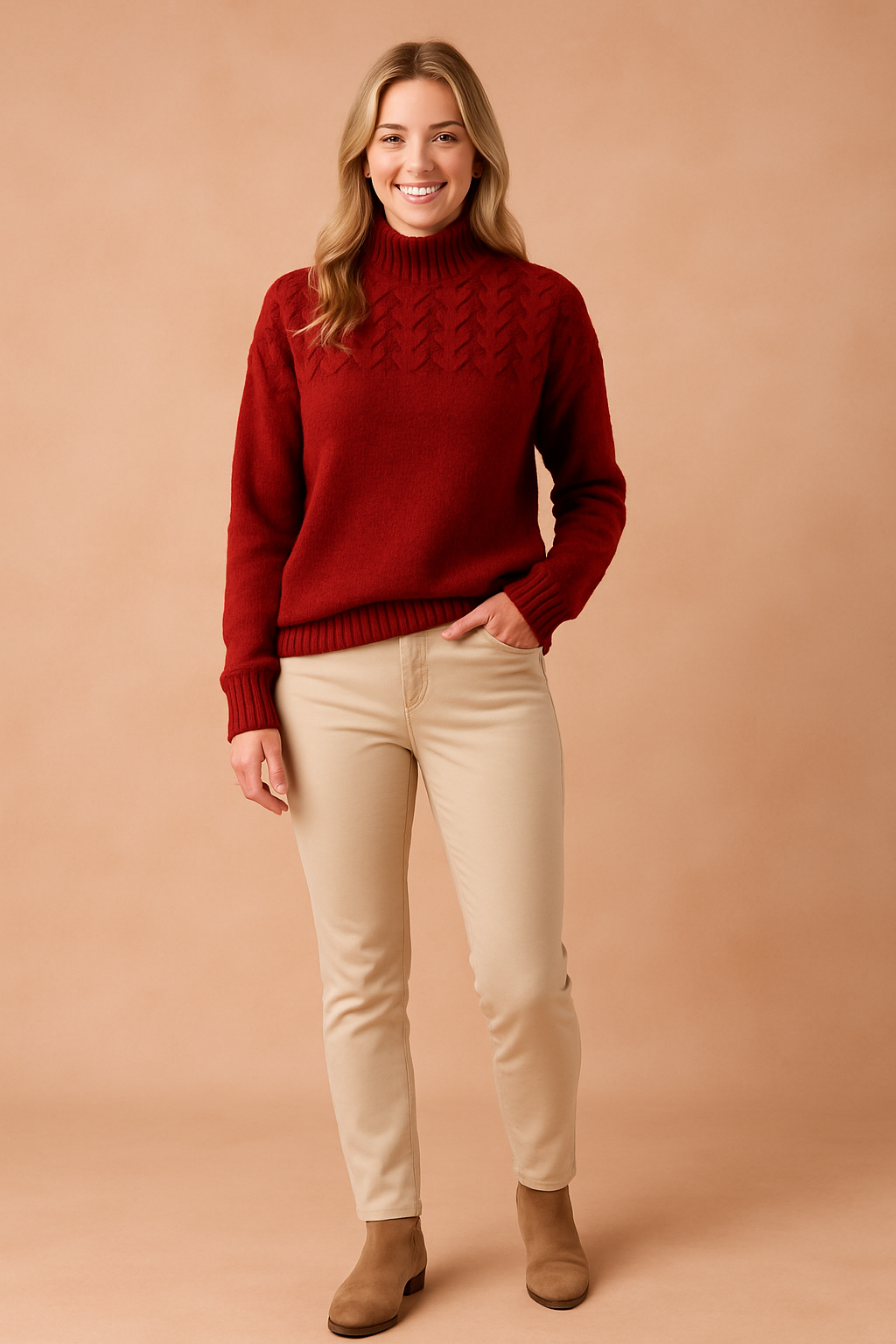 Women's Wendy Patterned Sweater with Stand-Up Collar - Dark Blue