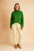 Women's Wendy Patterned Sweater with Stand-Up Collar - Dark Blue