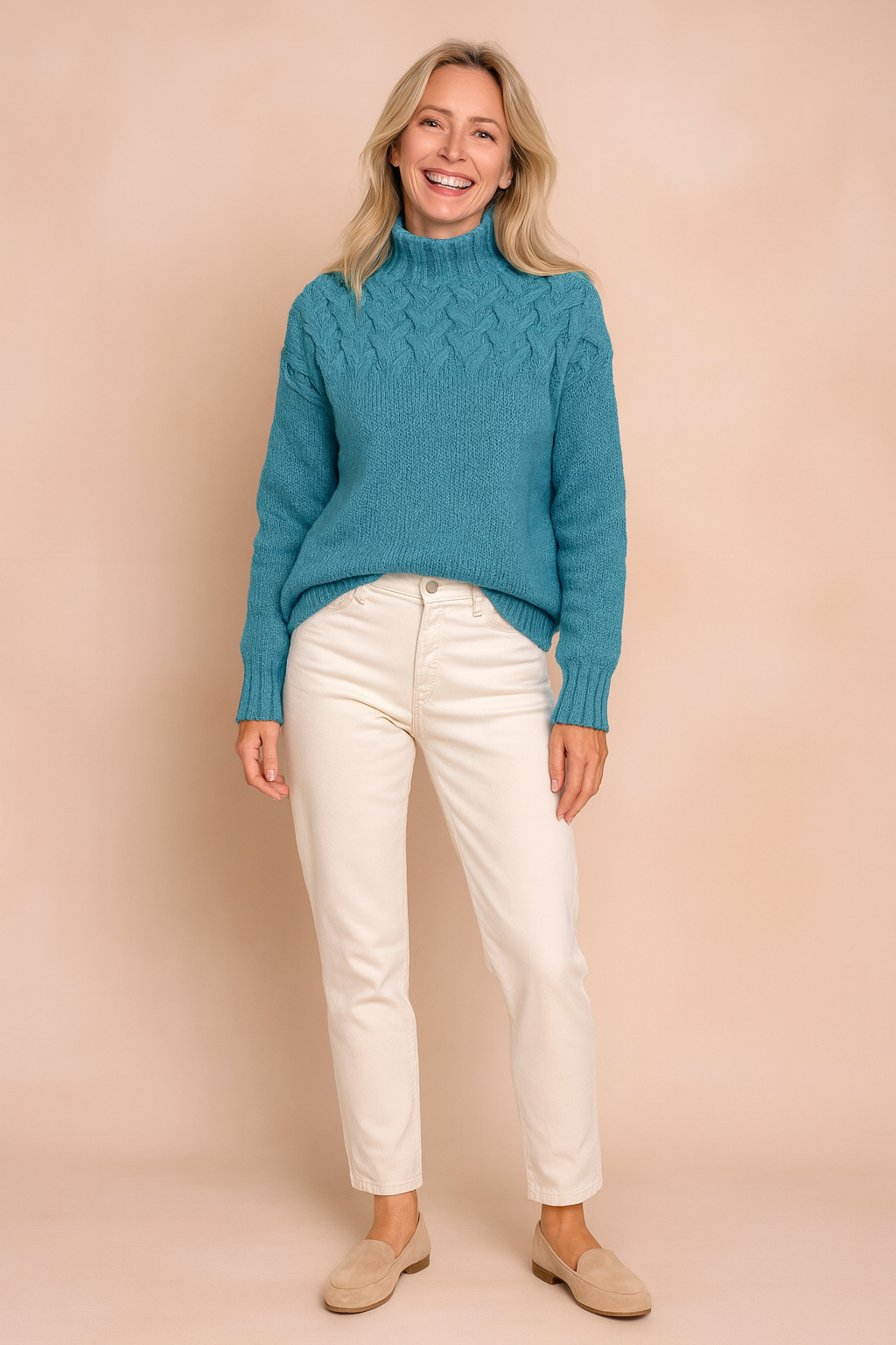 Women's Wendy Patterned Sweater with Stand-Up Collar - Dark Blue