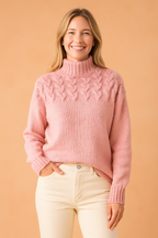 Women's Wendy Patterned Sweater with Stand-Up Collar - Light Blue