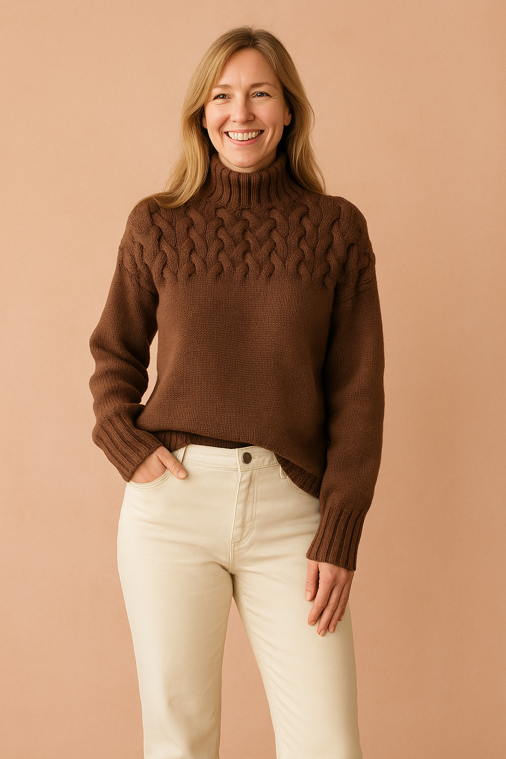 Women's Wendy Patterned Sweater with Stand-Up Collar - Light Blue