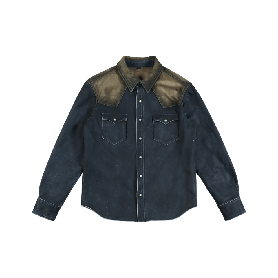 Men's Western Leather Shirt Jacket - Blue