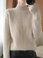 Women's Fashion High Neck Knitted Sweater - Off White