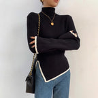 Women's Turtleneck Drape Large Profile Sweater – Stripe Edition