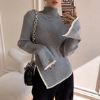 Women's Turtleneck Drape Large Profile Sweater – Stripe Edition