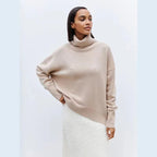 Women's Elegant Turtleneck Sweater with Lantern Sleeves Cotton - Blue