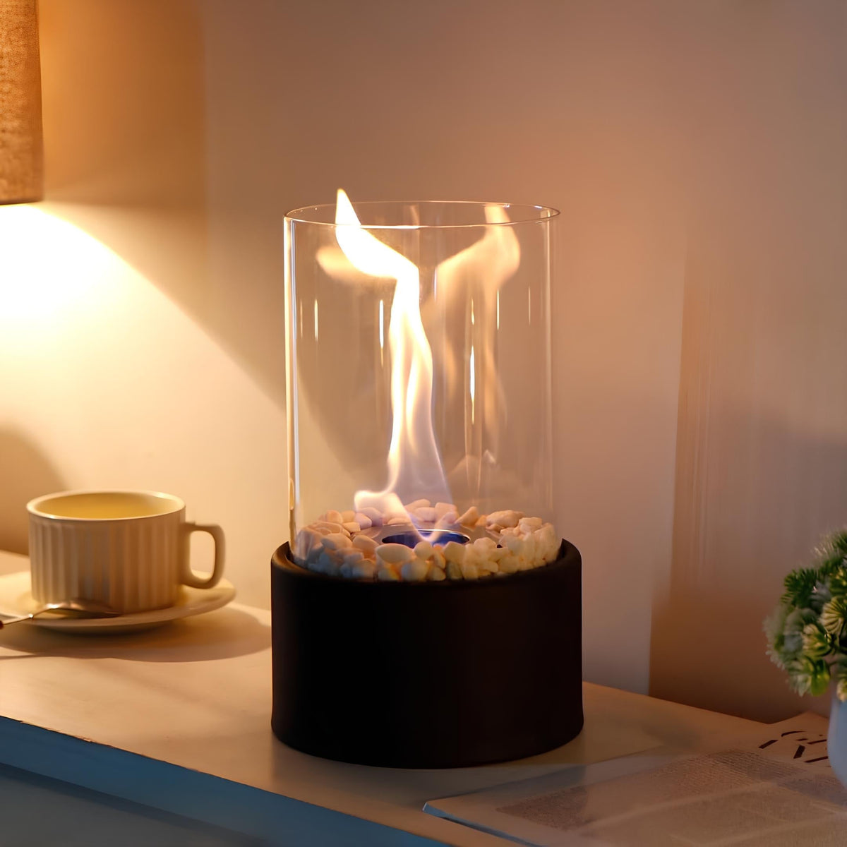 Everlasting Flame Oil Lamp - Glass Cylinder with Classic Glow - White / Large