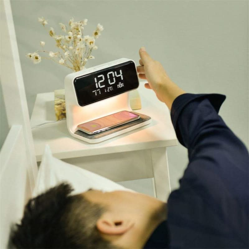 3-in-1 Bedside Alarm Clock with Qi Wireless Charging & Night Light