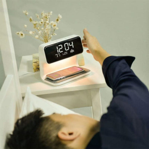 3-in-1 Bedside Alarm Clock with Qi Wireless Charging & Night Light