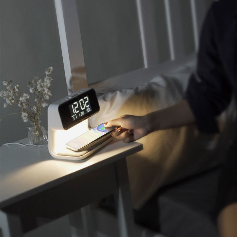 3-in-1 Bedside Alarm Clock with Qi Wireless Charging & Night Light