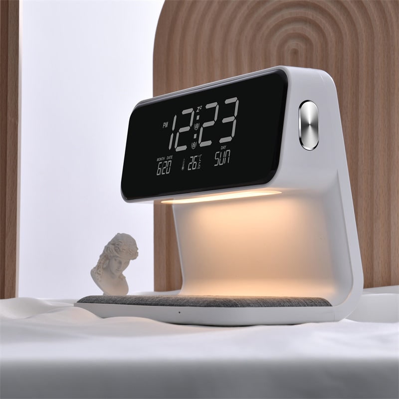 3-in-1 Bedside Alarm Clock with Qi Wireless Charging & Night Light