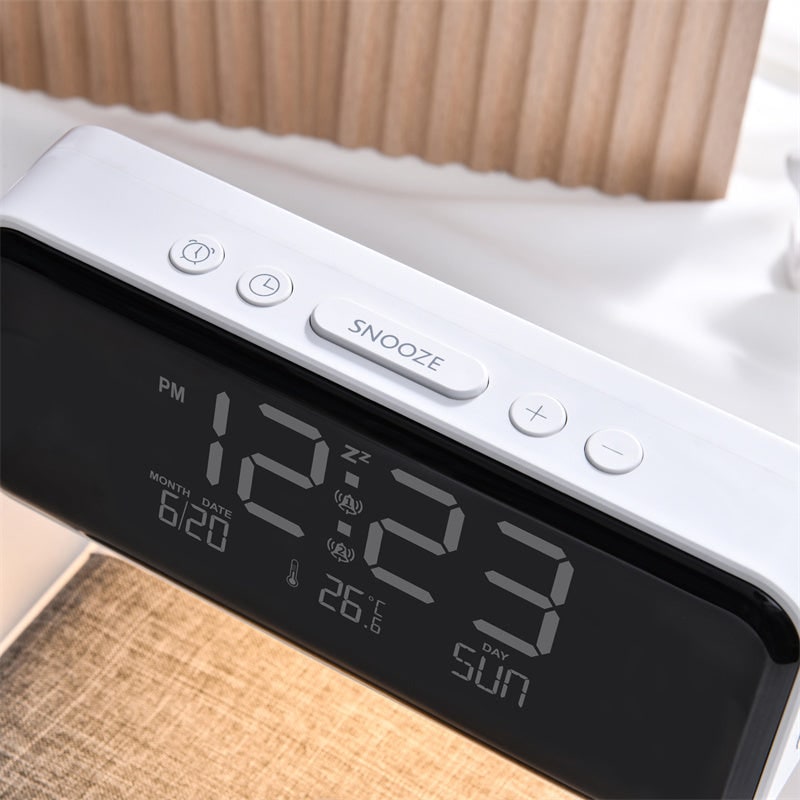 3-in-1 Bedside Alarm Clock with Qi Wireless Charging & Night Light