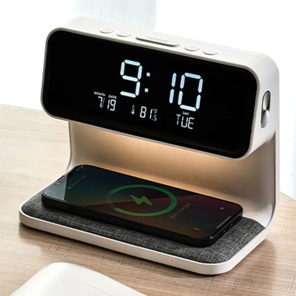 3-in-1 Bedside Alarm Clock with Qi Wireless Charging & Night Light