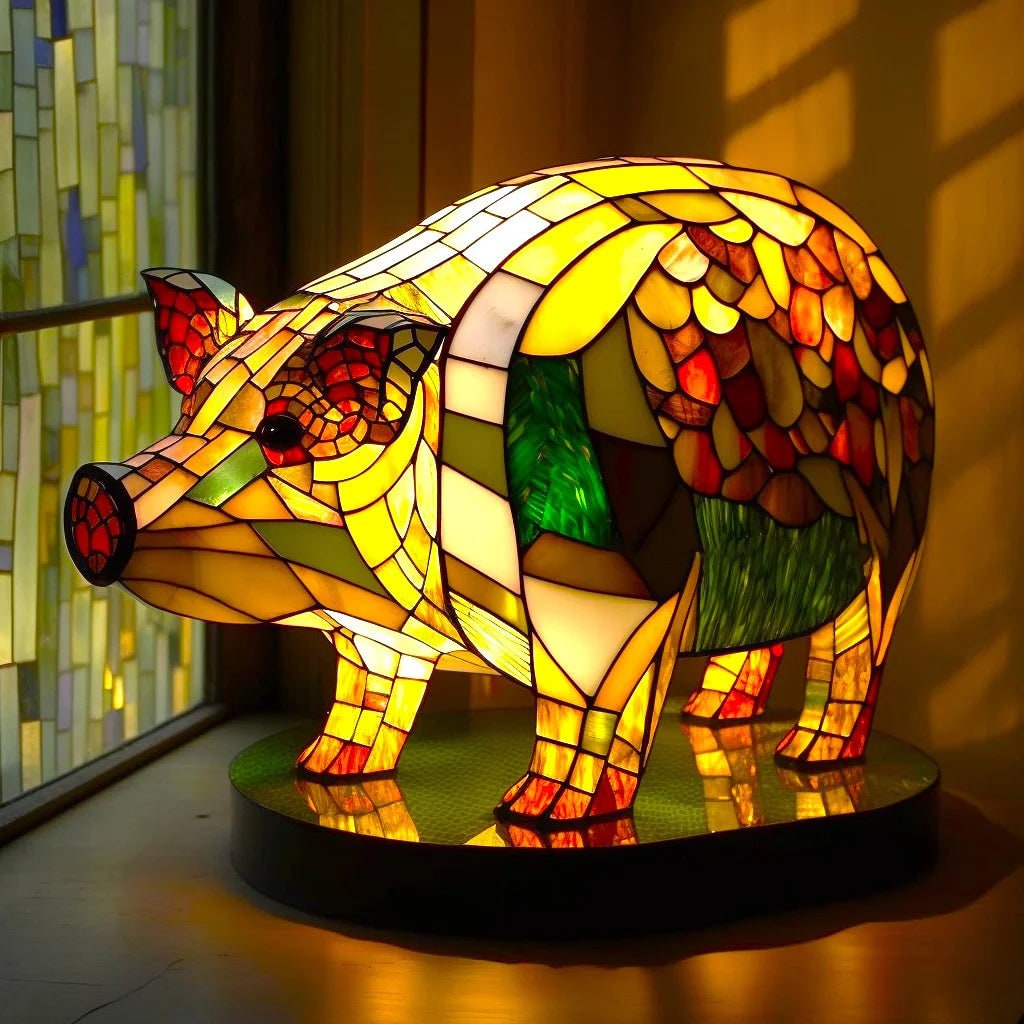 Animal Glass Table Lamp - Stained Glass-Style Mosaic LED - Wolf / 17 cm