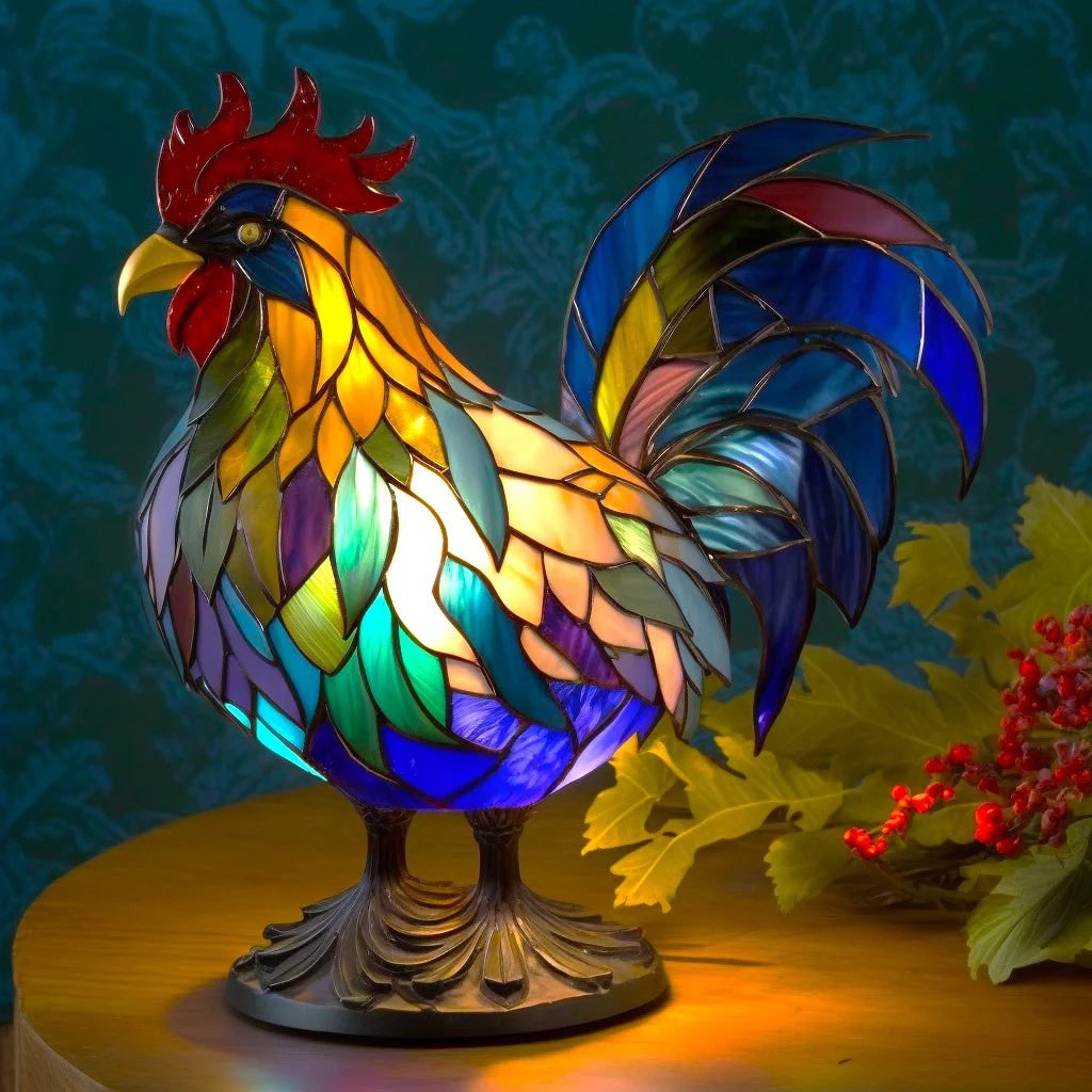 Animal Glass Table Lamp - Stained Glass-Style Mosaic LED - Owl / 17 cm
