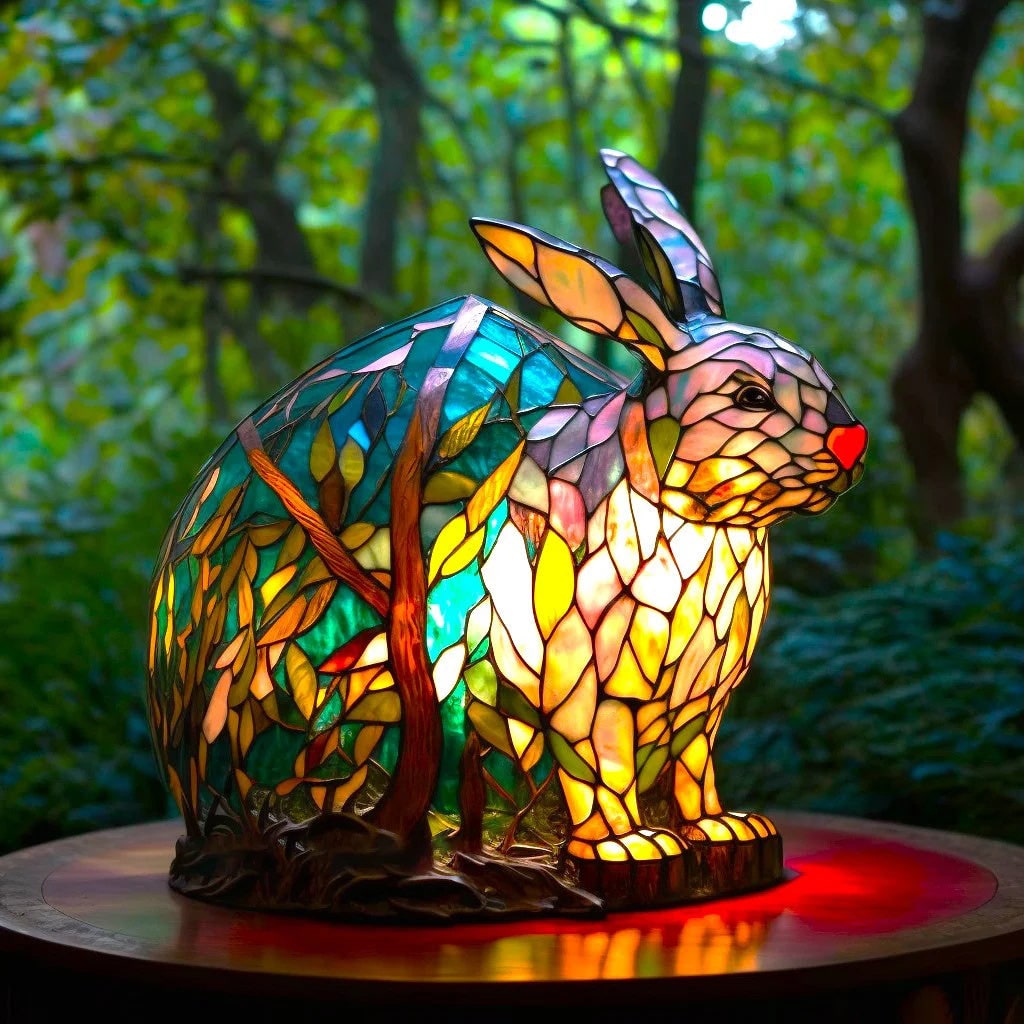 Animal Glass Table Lamp - Stained Glass-Style Mosaic LED - Lion / 17 cm