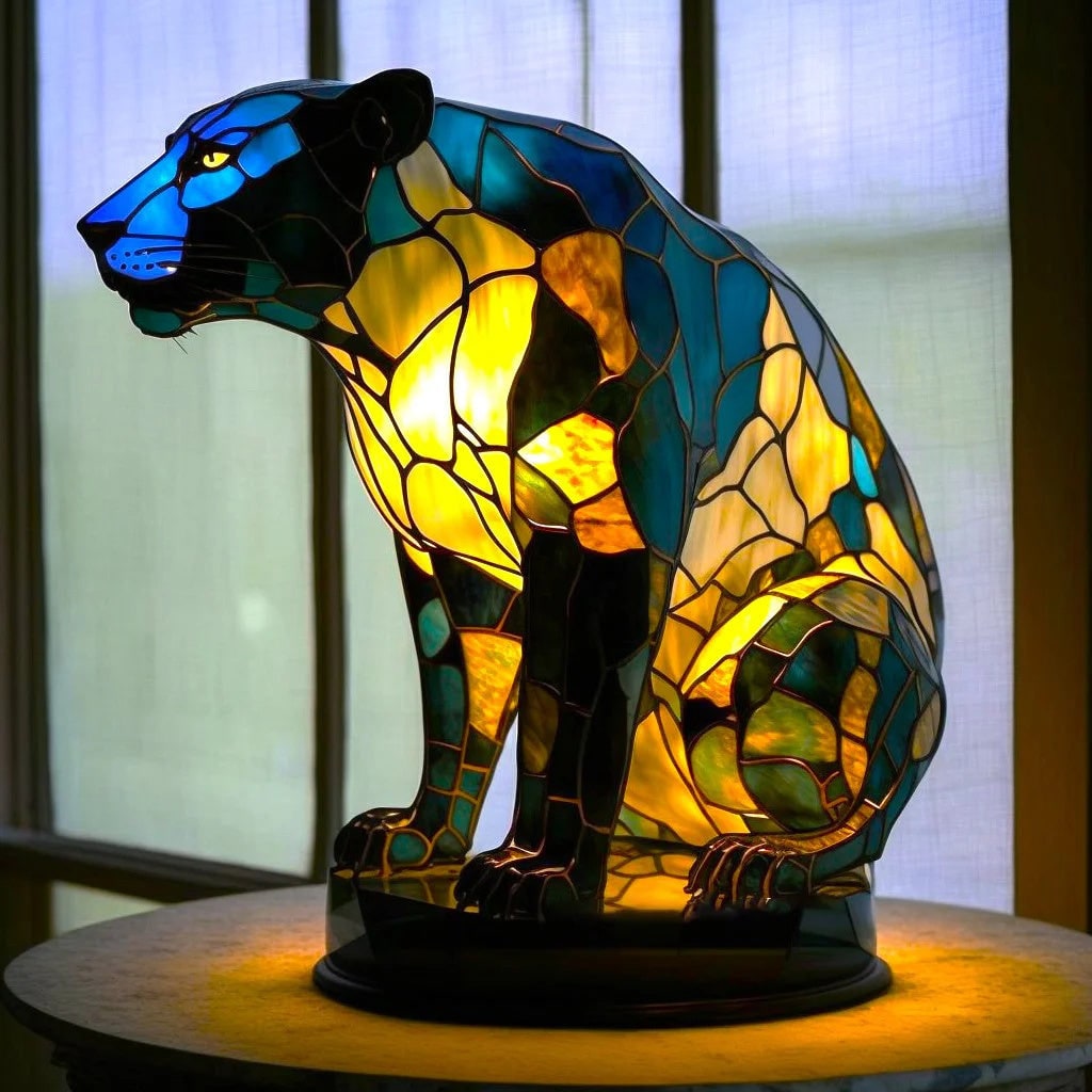 Animal Glass Table Lamp - Stained Glass-Style Mosaic LED - Turtle / 17 cm