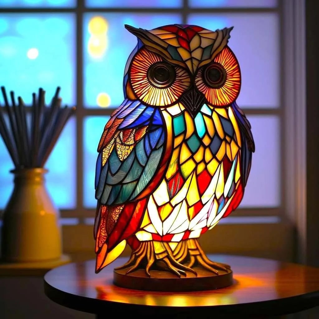 Animal Glass Table Lamp - Stained Glass-Style Mosaic LED - Panda / 17 cm
