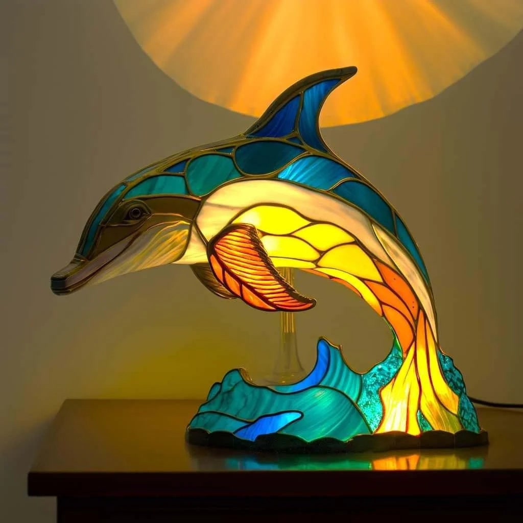 Animal Glass Table Lamp - Stained Glass-Style Mosaic LED - Dragon / 17 cm
