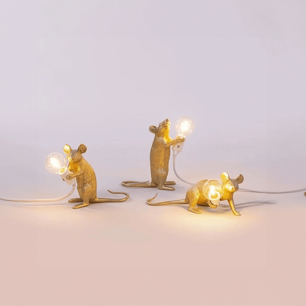 Mouse Table Lamp - Creative LED Decorative Lighting - Gold Standing Mouse / Button Switch