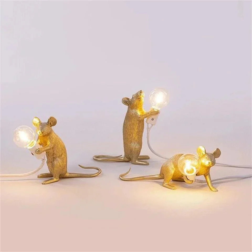 Mouse Table Lamp - Creative LED Decorative Lighting - White Lying Mouse / Button Switch