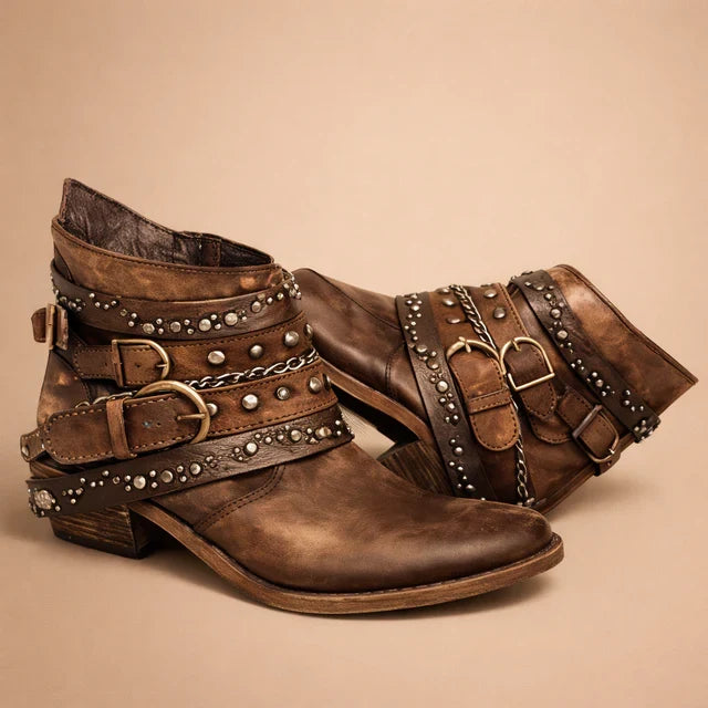 Women's Pointed Toe Cowboy Boots – Western Ankle Boots - Brown