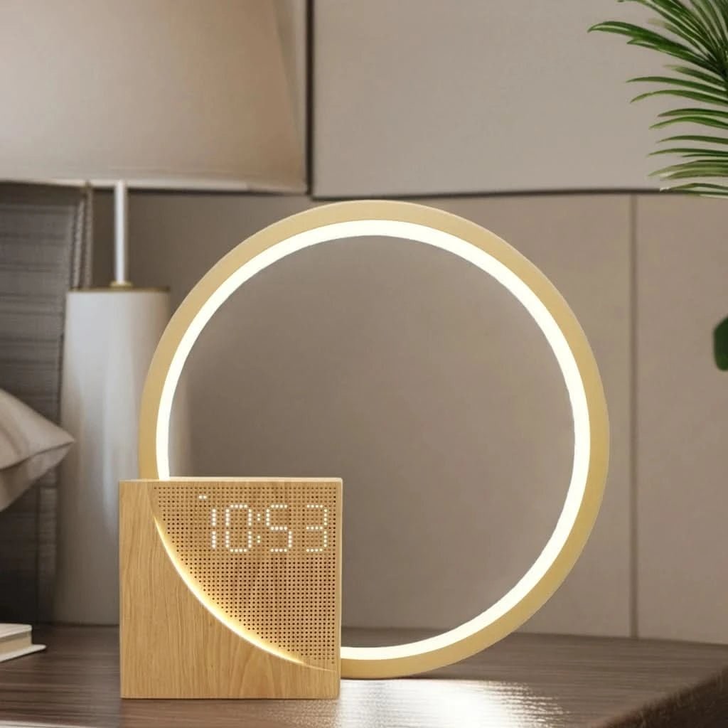 Bedside Table Lamp with Alarm Clock, USB Charging & LED Night Light - Default Title
