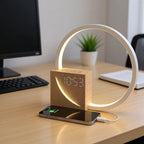 Bedside Table Lamp with Alarm Clock, USB Charging & LED Night Light
