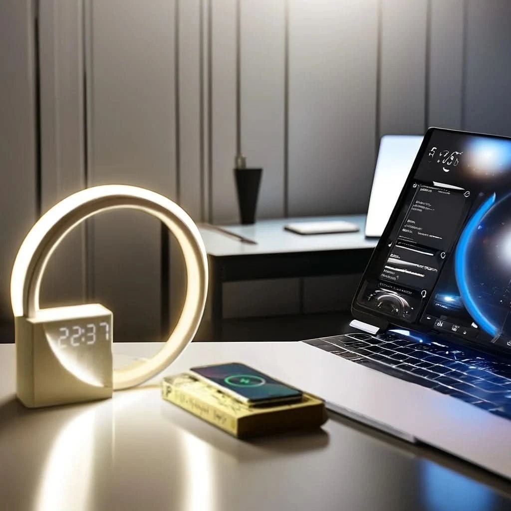 Bedside Table Lamp with Alarm Clock, USB Charging & LED Night Light