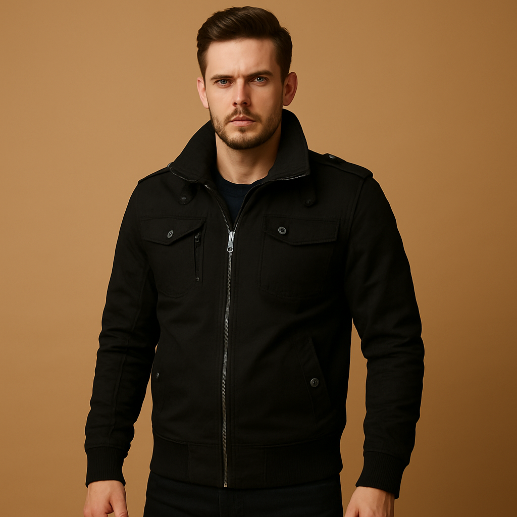 Stylish Bomber Jacket with High Collar and Spacious Pockets