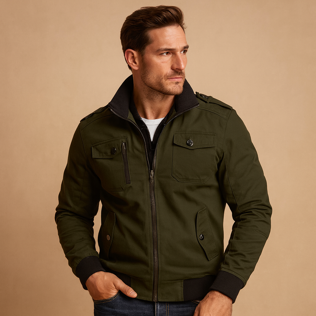 Stylish Bomber Jacket with High Collar and Spacious Pockets