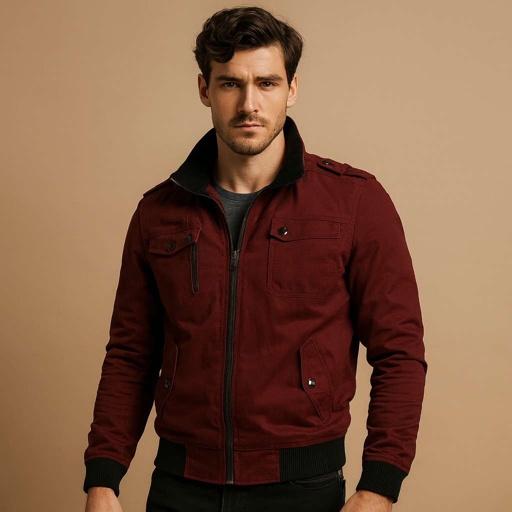 Stylish Bomber Jacket with High Collar and Spacious Pockets