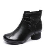 Women's Brown Leather Side-Zip Chunky Heel Boots