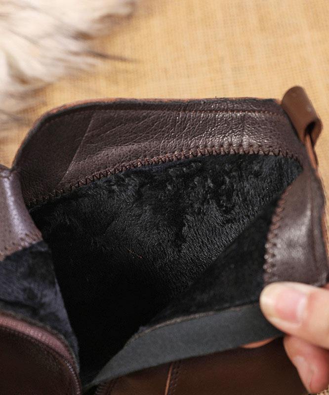 Women's Brown Leather Side-Zip Chunky Heel Boots