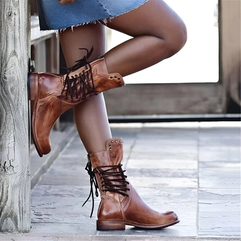 Women's Lace-Up Studded Zipper Ankle Boots