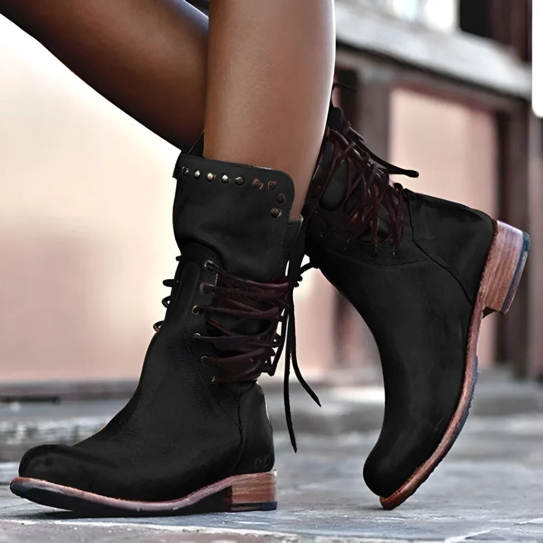 Women's Lace-Up Studded Zipper Ankle Boots