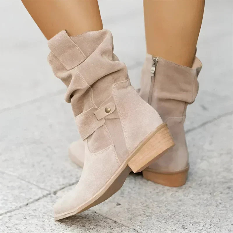 Women's Low Heel Side-Zip Slouch Ankle Boots
