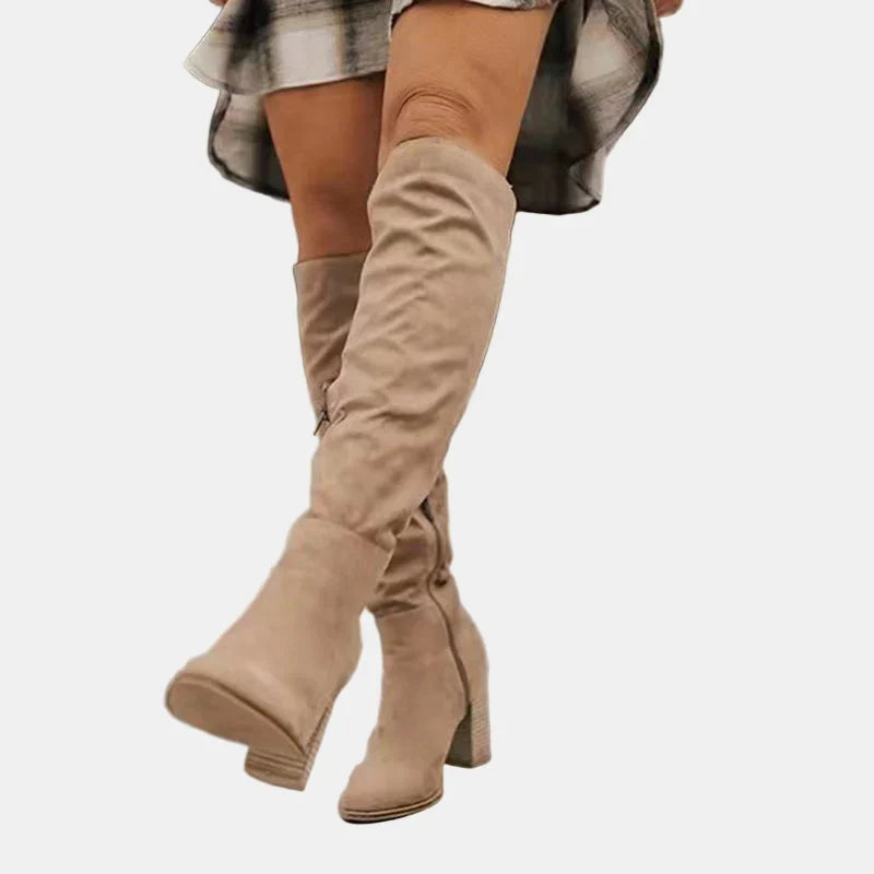 Women's Ruched Block Heel Knee-High Boots