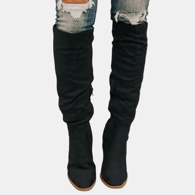 Women's Ruched Block Heel Knee-High Boots