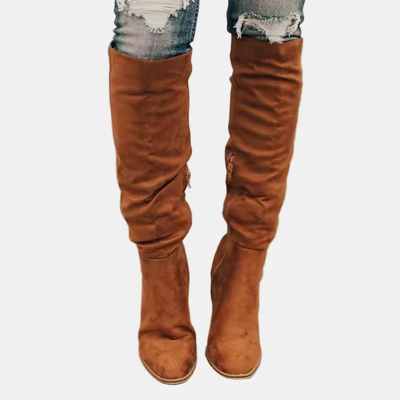 Women's Ruched Block Heel Knee-High Boots